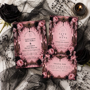 Romantic Pink Goth Wedding RSVP Card