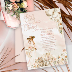 Boho Leopard Lady Tropical Floral Girl Baby Shower Invitation