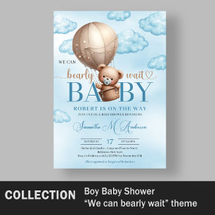 Cute watercolor brown teddy bear hot air balloon enclosure card