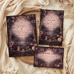 Moody Gold Baroque Wedding Invitation