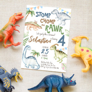 Colourful dinosaur birthday party invitation