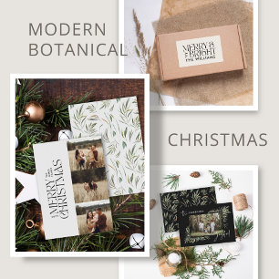 Navy Blue elegant botanical photo simple Christmas Holiday Card