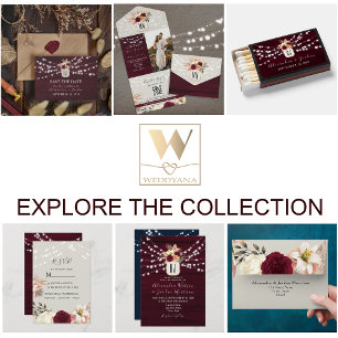 Rustic Floral Burgundy Navy Blue Wedding All In One Invitation