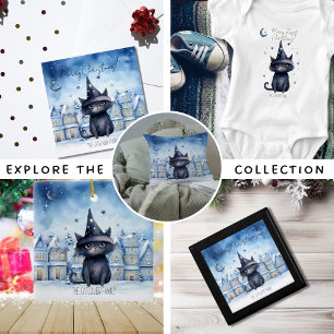 Cosy Christmas Black Cat Winter Holiday Decor Cushion