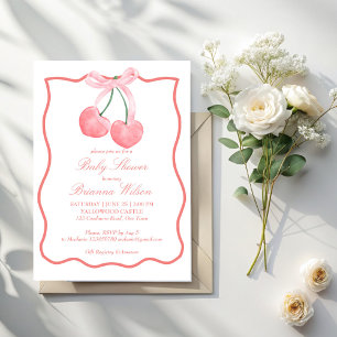 Cherry pink coquette baby shower invitation