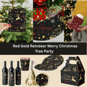 Elegant Red Gold Reindeer Merry Christmas Tree Card