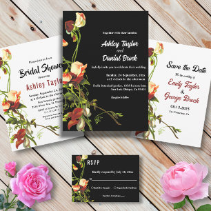 Boho Greenery Burgundy Roses Black Floral Wedding Invitation