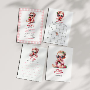 Strawberry Pink Gingham Berry Sweet Baby Shower Advice Card