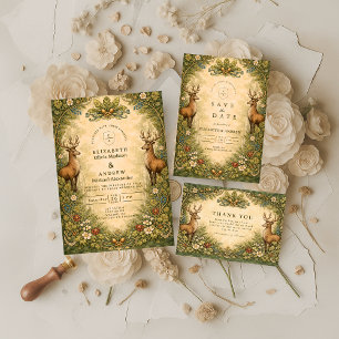Vintage Woodland Deer Wedding Save The Date