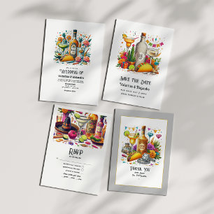 Fun Tacos and Tequila Wedding with Monogram Bottle Invitation
