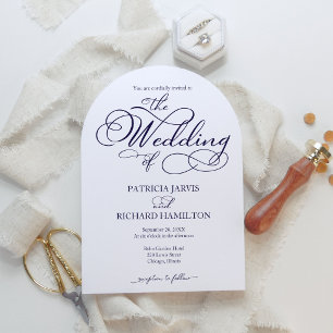 Navy Blue And White Calligraphy Elopement Wedding Invitation