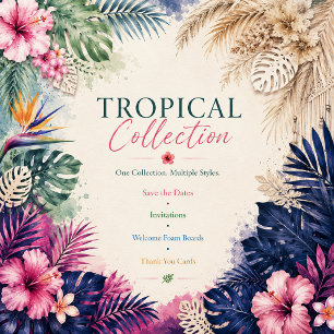 Tropical Island Sunset Palms Hibiscus wedding Invitation