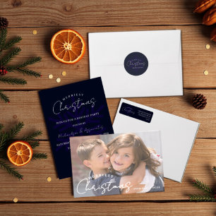 Merriest Christmas Snowflake Navy Blue Return Address Label