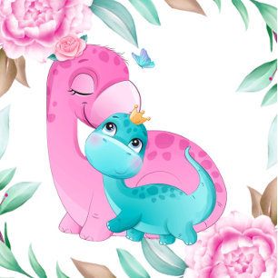Cute Pink Teal Dinosaurs Girl Baby Shower  Invitation