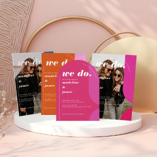We Do Modern Bold Pink & Yellow Retro Abstract All In One Invitation