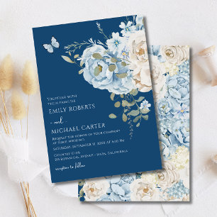 Romantic Dusty Blue Watercolor Floral Wedding RSVP Card