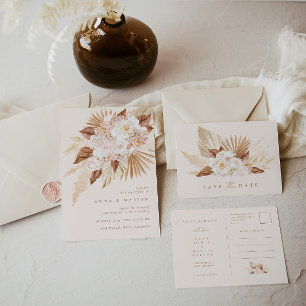 Boho Terracotta Pampas Grass Elegant Wedding Invitation