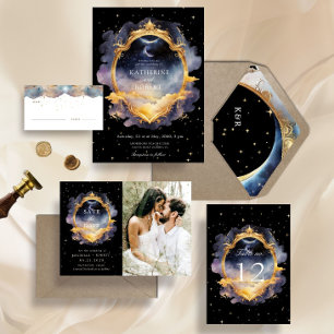 Celestial Gold Black Duality Moon Wedding Invitation