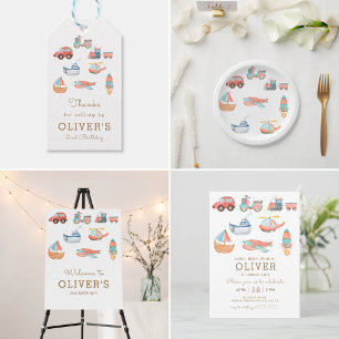 Cute Watercolor Transportation Boy Birthday Party Return Address Label