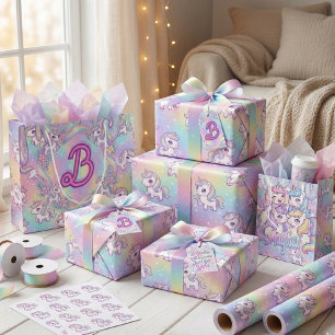 Cute Kawaii Unicorn Pastel Rainbow Magical Wrapping Paper Sheet