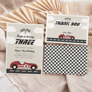 Boys Vintage Red Race Car Birthday Party Thank You Card