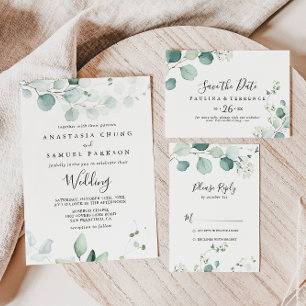 Summer Green Eucalyptus Front & Back Wedding Invitation