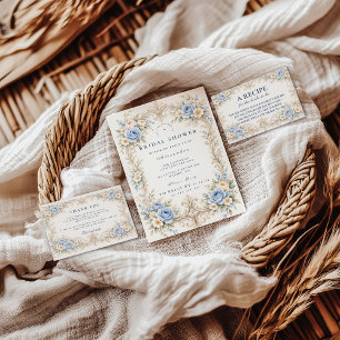 Dusty Blue Rose Baroque Bridal Shower Napkin