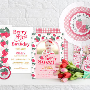 Berry 1st Birthday Bash Strawberry Theme Party Inv Invitation