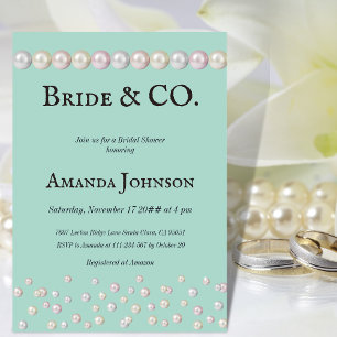 Elegant Bride to BE Teal Blue Pearl Bridal Shower Invitation