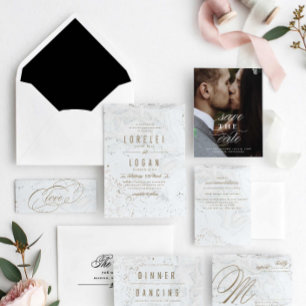 Modern Marble Wedding Reception Card   Black