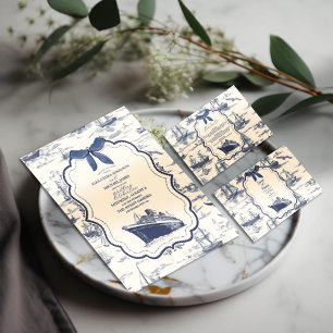 Chic Nautical Toile de Jouy Bow Wedding Save The Date