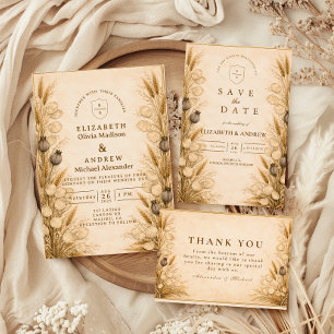 Autumn Wheat Botanical Wedding Save The Date