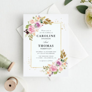 watercolor Lavender and blush geometric wedding Invitation