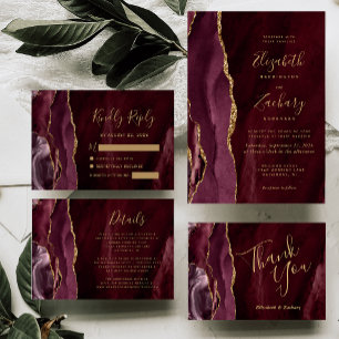 Burgundy Agate Gold Wedding Thank You Card