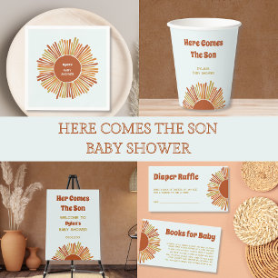 Here Comes The Son Boho Retro Boy Baby Shower Invitation