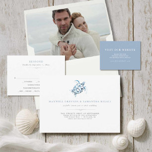 Beach Wedding Watercolor Seahorses Blue Classic Round Sticker