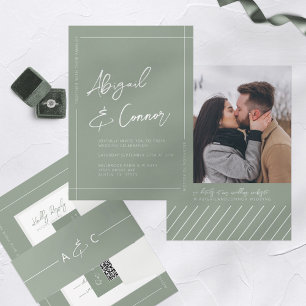 Simple Modern Sage Green Calligraphy All In One Invitation