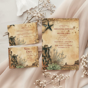 Western Boho Cactus Desert Landscape Wedding Save The Date