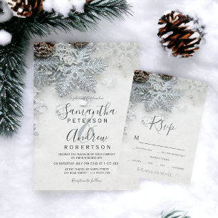 Winter wonderland silver snow typography wedding Tri-Fold invitation