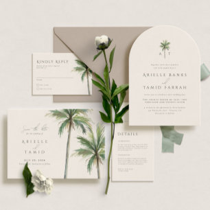 Devonport Monogram Modern Watercolor Palm Wedding Invitation