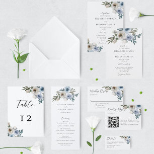 Dusty Blue Wedding Floral Elegant Script Rustic Invitation