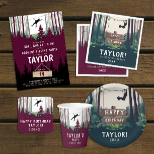 Zipline Nature Adventure Burgundy Forest Birthday Square Sticker