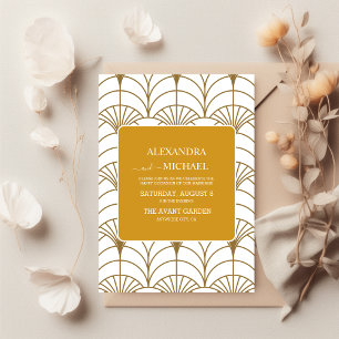 Geometric Art Deco Gold White Gatsby Wedding Save The Date