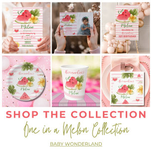  Photo Watercolor One in a Melon First Birthday Invitation