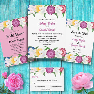 Boho Colourful Flowers Modern Spring Floral Weddin Invitation