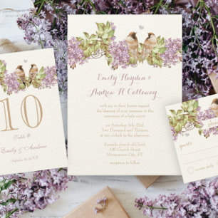 Lavender Lilac Love Bird Wedding Invitation