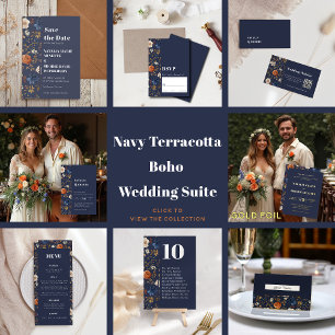 Bohemian Navy Blue Terracotta Wedding Place Card