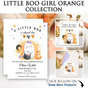 Halloween Orange Little Ghost Girl Baby Shower All In One Invitation