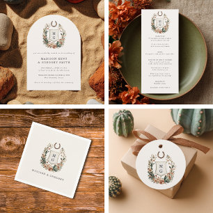 Horseshoe Cactus Western Country Crest Wedding  Invitation