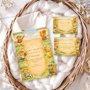 Sports Teddy Bear Baby Shower Diapper Raffle Enclosure Card
